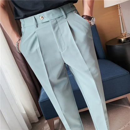 Men Slim British Style Suits Pants Business Casual Trousers Male Solid Fit Trousers High Quality Man Formal Wear Suit Pants 36