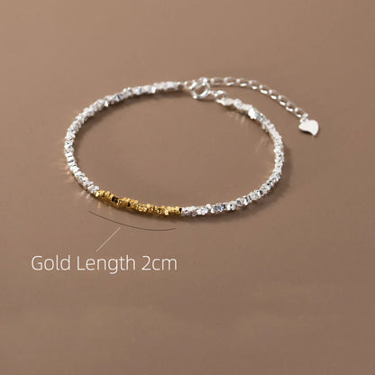 15+4.5cm Simple Irregular Bead Bracelets For Women Silver 925 Gold Design Sterling 925 Silver Women's Bracelet