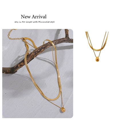 Snake Chain Double Layer Stainless Steel Water Drop Pendant Necklace for Women Statement 18k Gold Color Jewelry Waterproof