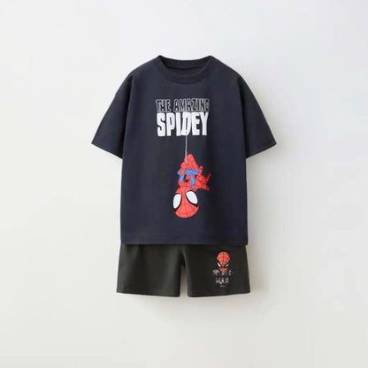 Children's Clothing Sports T-shirt Loose Shorts Short Sleeves Casual Spider Man Print Set Children's Cartoon T-shirt Shorts