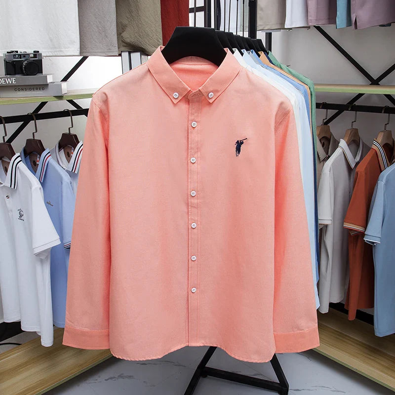 Luxury Goods High-end Embroidery 100% Pure Cotton Long Sleeved Shirt Men's New Shirt Men's Casual Loose Top Business Men