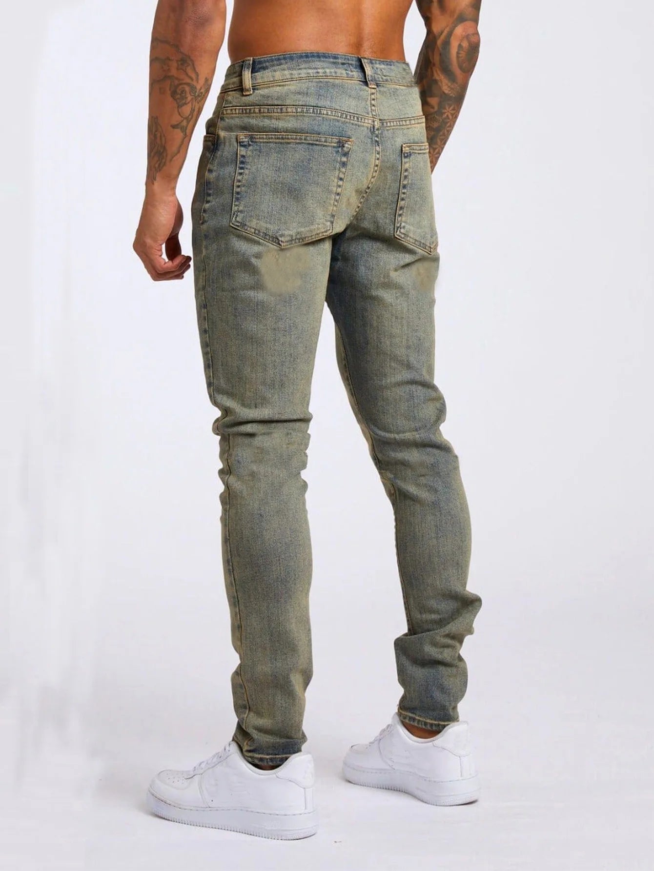 1pc men's elastic daily travel American street, regular banana pants jeans