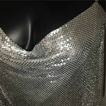 Shiny Metal Sequins Tank Tops For Women Sexy Backless V Neck Adjustable Chain Crop Top Lady Festival Rave Party Club Camisole