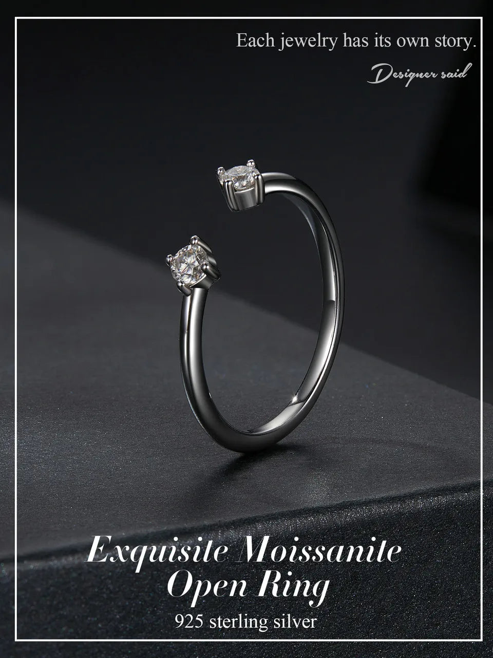 Moissanite White Gold Plated Adjustable Ring 925 Sterling Silver Exquisite Open Ring for Women Fine Jewelry Gift