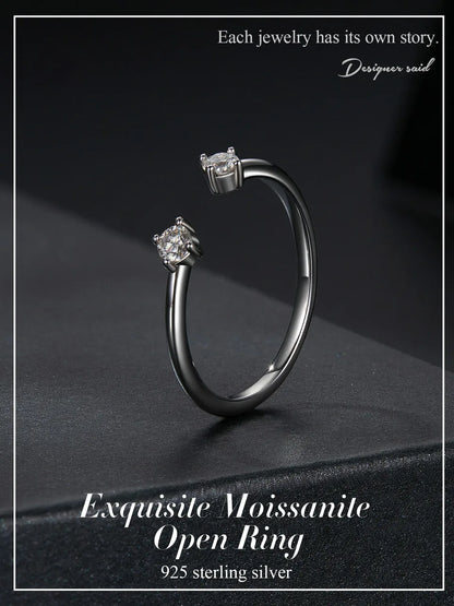 Moissanite White Gold Plated Adjustable Ring 925 Sterling Silver Exquisite Open Ring for Women Fine Jewelry Gift