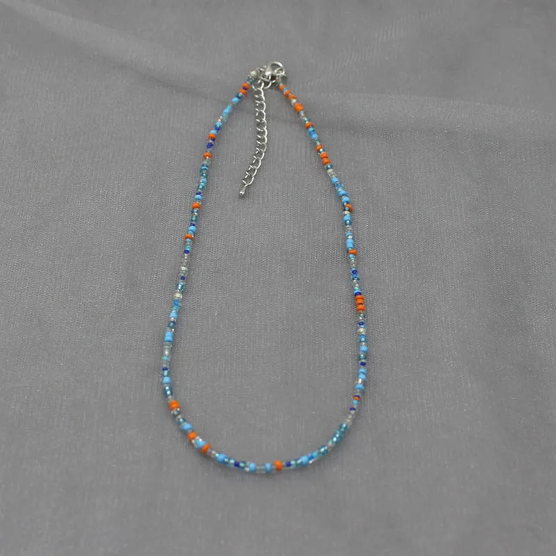 Handmade Rainbow Seed Beads Simple Choker Necklace Candy Color Neck Chain Women's Wild Sweet Colorful Collar Jewelry