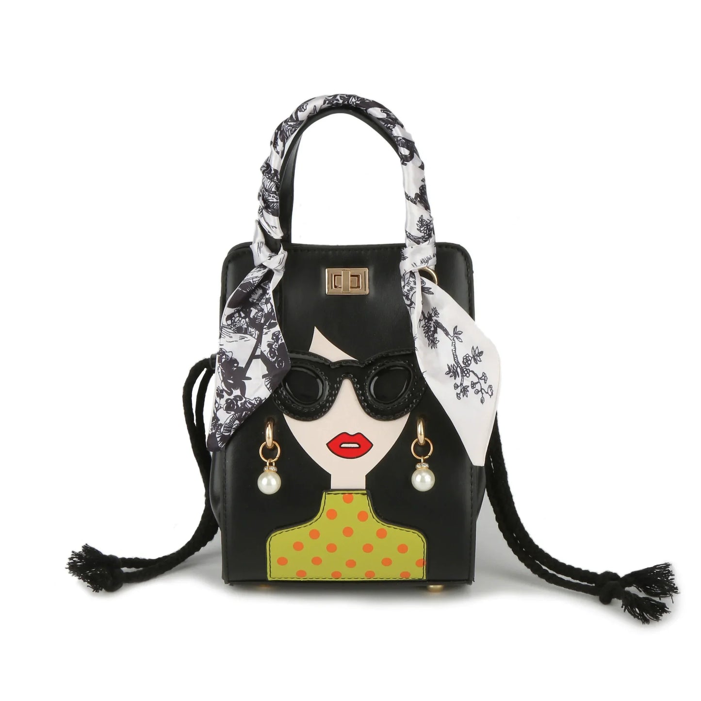 Cartoon Girl Handbag High Quality PU Leather Shoulder Bag for Women Pearl Crossbody Bag Designer Messenger Bag Female Satchel