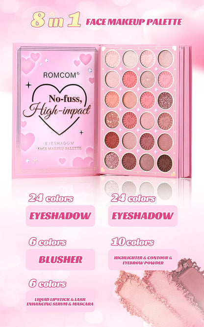 All-in-One 5-Page Makeup Magic Book: Full Kit with Multi-Shade Eyeshadow, Blush, Highlighter, Contour & Glossy Lip Gloss