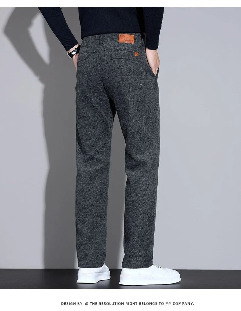 Men's Loose Casual Pants Autumn and Winter New Fashion Pocket Wide-leg Business Pants Comfortable Elastic Waist Stretch Pants