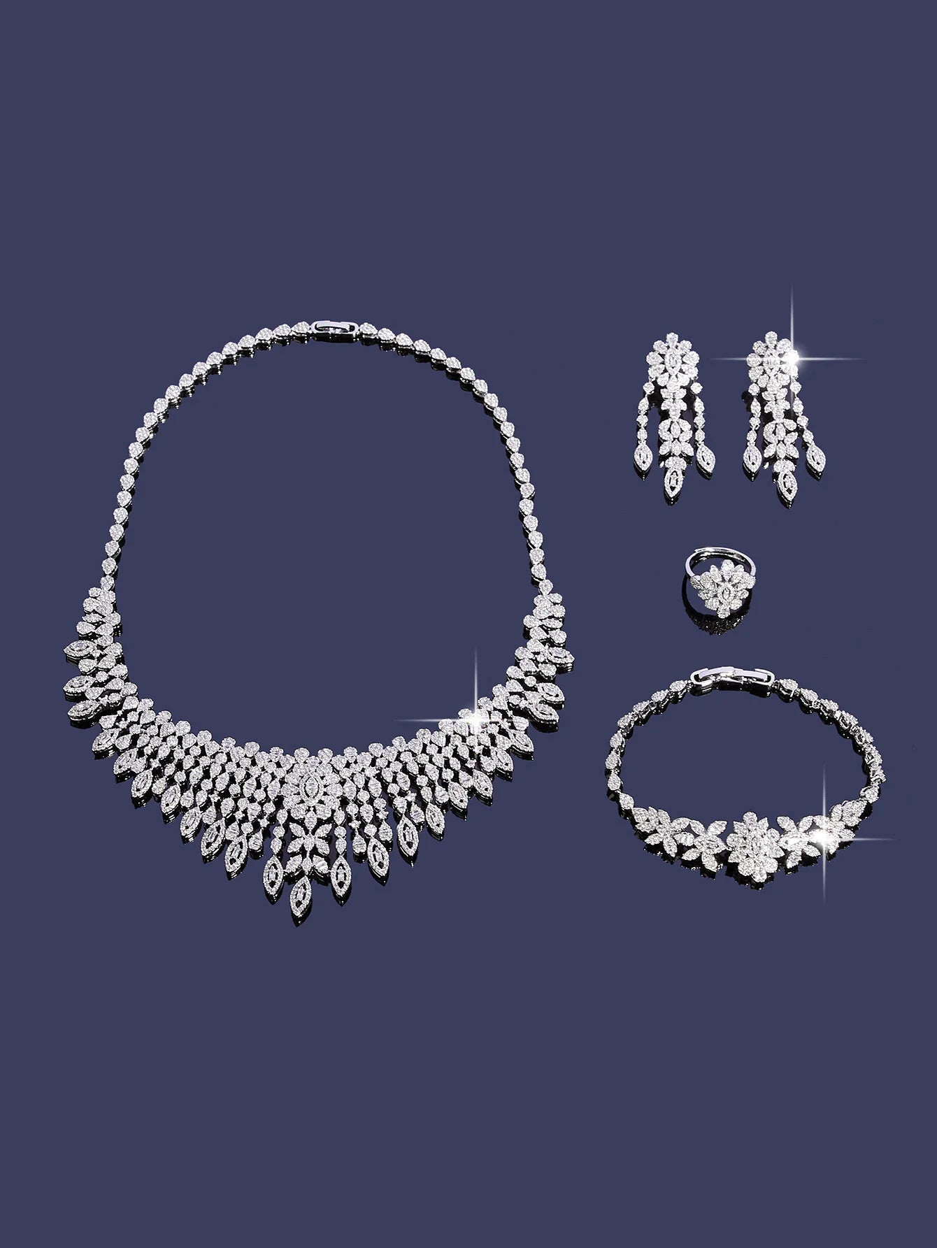 Elegant Necklace Sets for Women Water Drop Cubic Zirconia Layer Jewellery Set Dubai Saudi Bridal Engagement Party Accessory