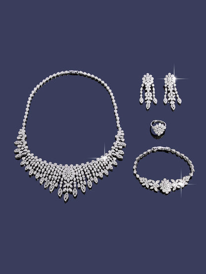 Elegant Necklace Sets for Women Water Drop Cubic Zirconia Layer Jewellery Set Dubai Saudi Bridal Engagement Party Accessory