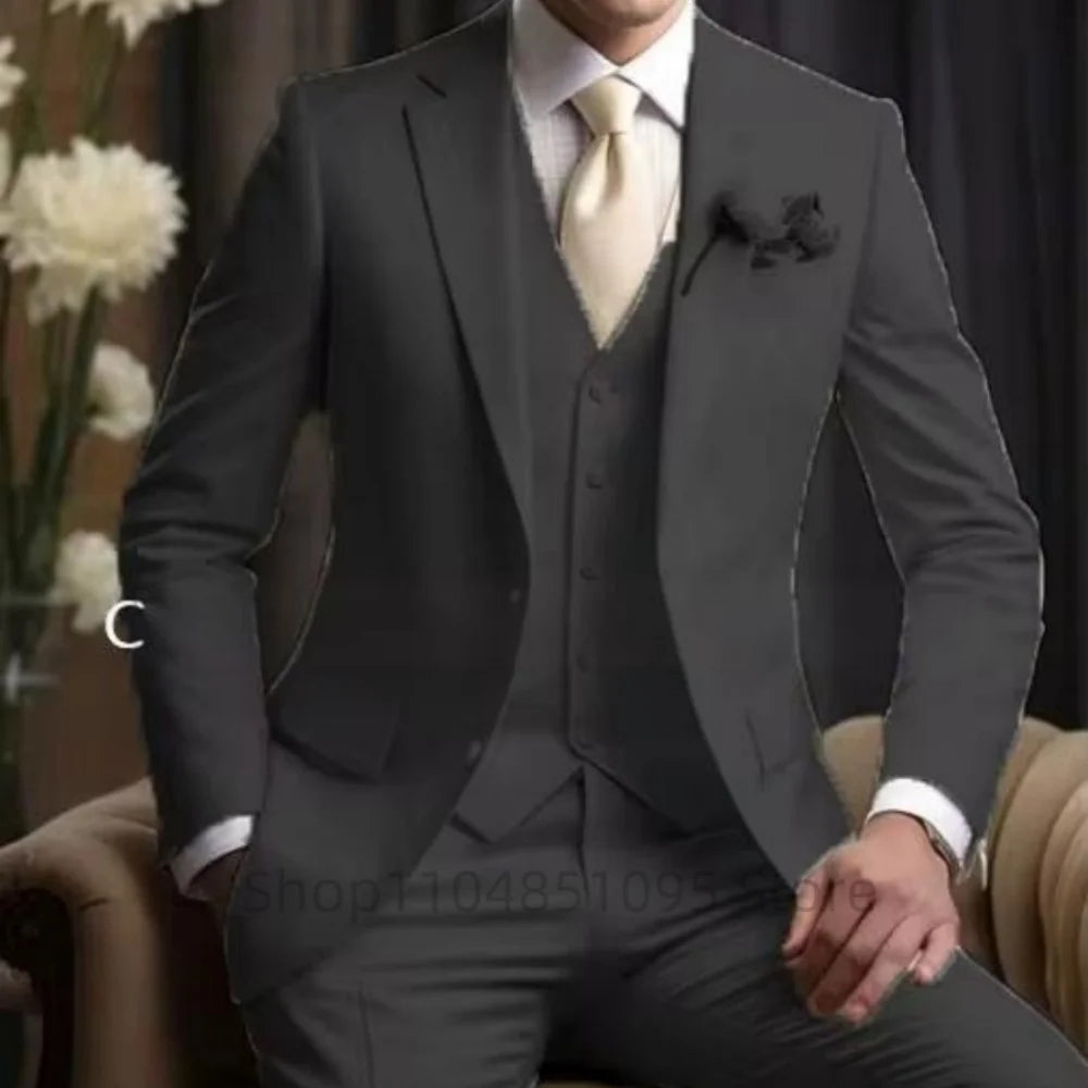 Wedding Light Pink Men's Suit 3 Pieces Formal Business Notch Lapel Blazer Tuxedos Slim Fit Groomsmen Suit Set(Jacket+Vest+Pant)