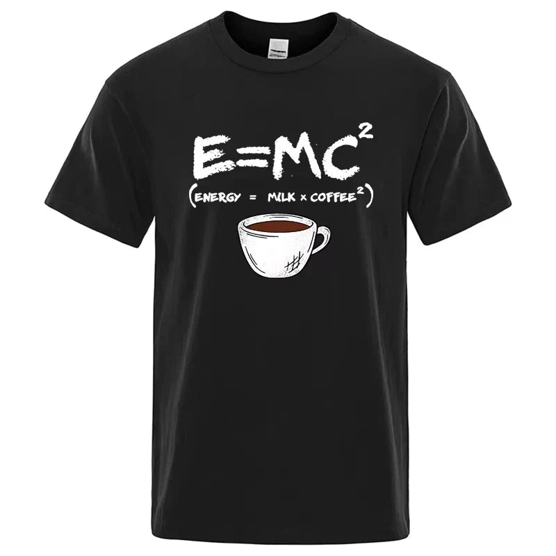 Summer Men's T-shirt 100% Cotton Casual Funny Energy=Milk+Coffee Print Men Cool Loose O-neck Tops For Men Short Sleeve Male Tees