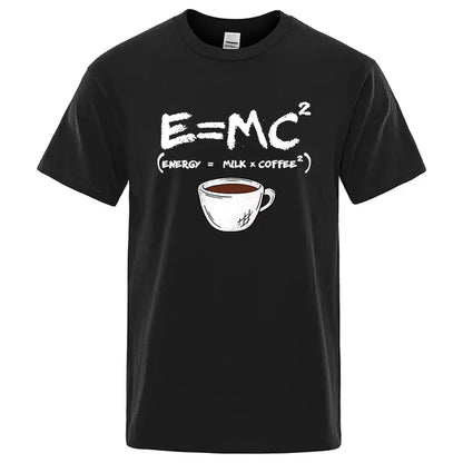 Summer Men's T-shirt 100% Cotton Casual Funny Energy=Milk+Coffee Print Men Cool Loose O-neck Tops For Men Short Sleeve Male Tees