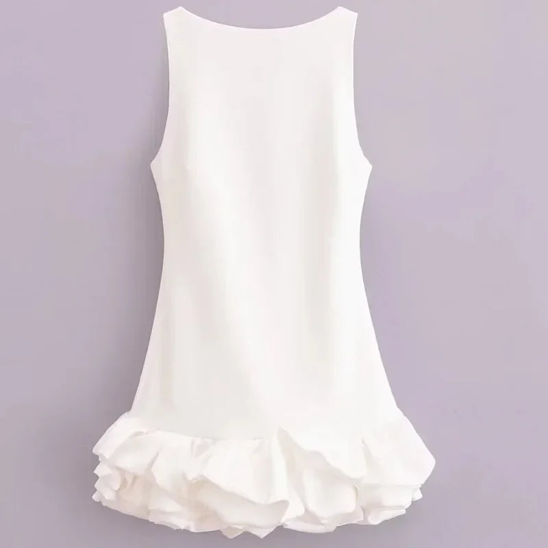 White Short Dress Women's Ruffle Backless Party Dresses Black Red Sleeveless Bodycon Mini Dress Woman Summer Sexy Vestidos