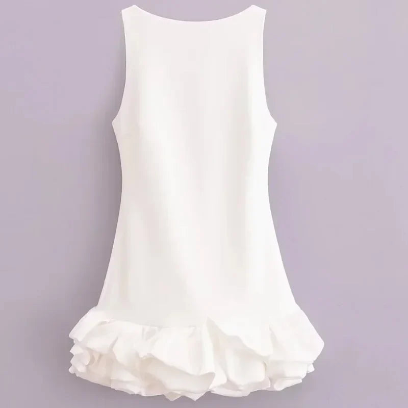 White Short Dress Women's Ruffle Backless Party Dresses Black Red Sleeveless Bodycon Mini Dress Woman Summer Sexy Vestidos
