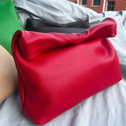 Leather Cowhide Handbag High Quality Leather Women's Foldable Designer Handbag Simple Magnet Handle Bags