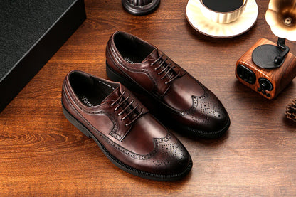 Vintage Brogue Derby Shoes Full Grain Leather Business Party Dress Shoes for Men