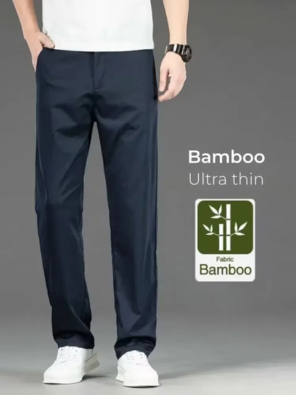 Spring Summer New Men's Casual Pants Thin Mulberry Silk Soft Business Casual Trousers Slim Straight Elastic Suit Pants Male