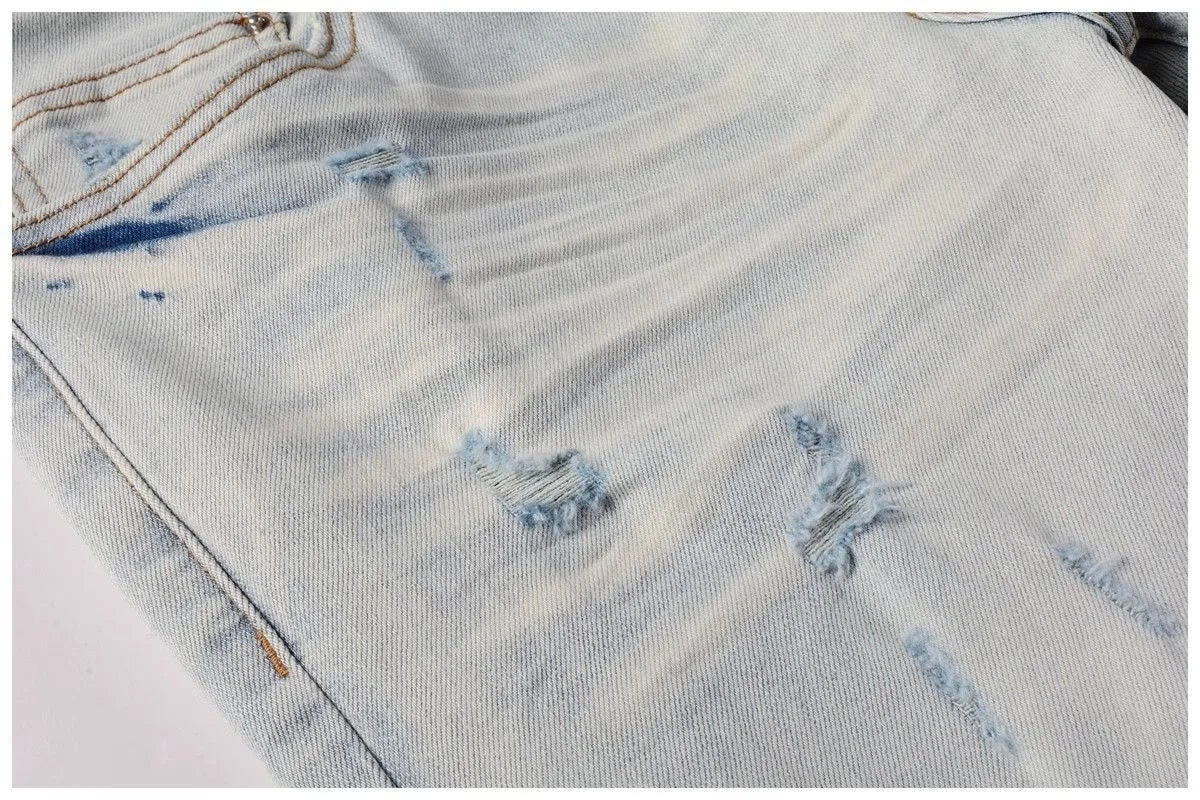 Calça Jeans Masculina de Cintura Reta Rasgada, Cor Sólida, Elástica, Respirável, Confortável e de Alta Qualidade, Nova Tendência Primavera Outono