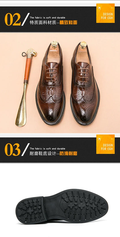 Men Suit Casual Shoes Luxury Men Brogue Dress Shoes Formal Business Leather Shoes Men Brown Wedding Italian Banquet Shoe Size 46