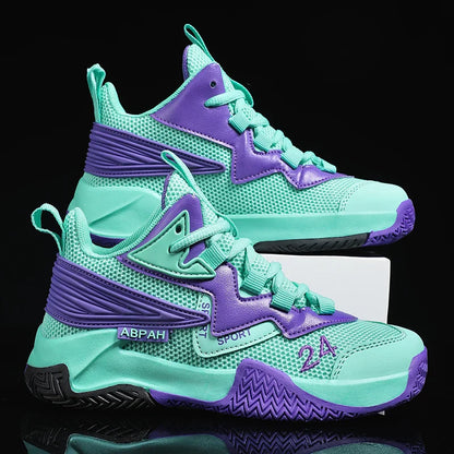 Children Basketball Shoes for Boys Girls Kids Teenagers Breathable Non-slip Lace Up Indoor Outdoor Training Sneakers Tennis Shoe