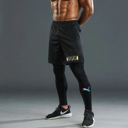Men's 2 Piece Running Set Quick Dry Sport Shorts with Compression Tights for Gym Fitness Jogging Basketball