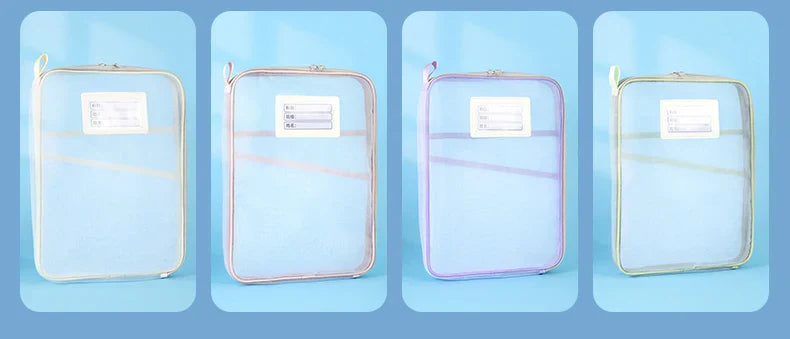 1 Pcs A4 Transparent File Subject Classification Thickened 5 Colors Mesh Simple Hand Storage Bag