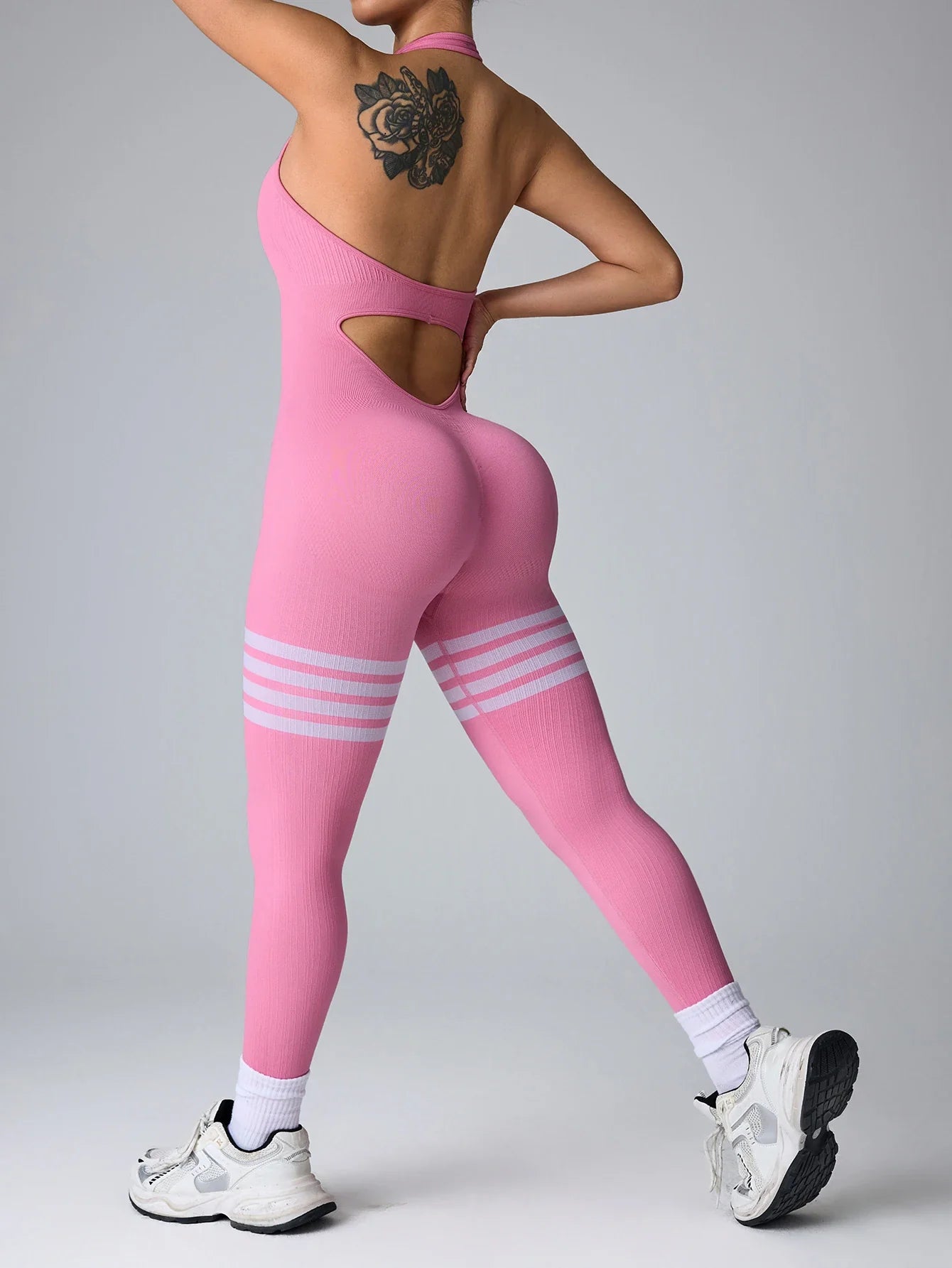 Women Line Backless Gym Yoga Jumpsuits Training Yoga Butt Lifting Workout Fitness Halter Rompers Bodysuita