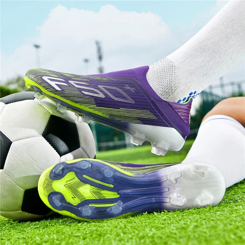 Without-lace F50+ Mens Soccer Shoes Boys Training Non-Slip Turf Soccer Cleats TF/FG Football Sneakers Chuteira Campo 35-45