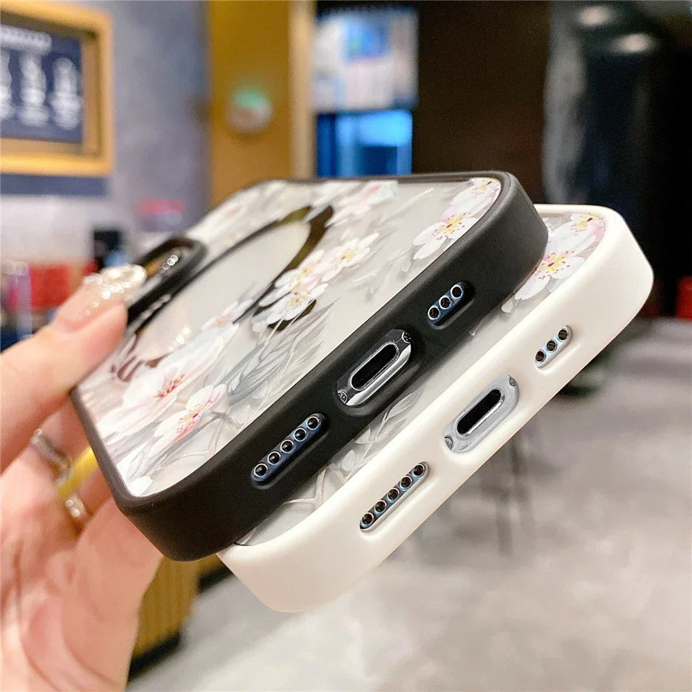 Fashion Flowers Floral Clear For Magsafe Magnetic Wireless Charging Case For iPhone 16 11 12 13 14 15 Pro Max Hard Bumper Cover
