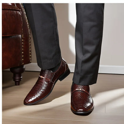 Classic Dress Shoes for Men Leather Shoes PU Crocodile Business Casual Formal Sneakers Plus Size Office Wedding Party Oxfords
