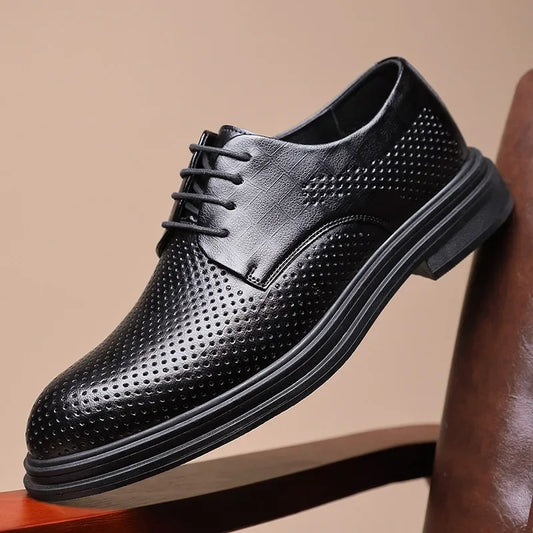 Men's Business Formal Shoes with Laces Hollow out Design 8cm Heightening Low Cut Casual Shoes Rubber Bottom Adult Size