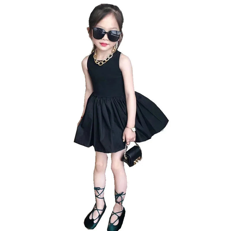 3 4 5 6 7 8 Years Baby Girl Dress Summer Fashion Black Cotton Princess Dress KF1027