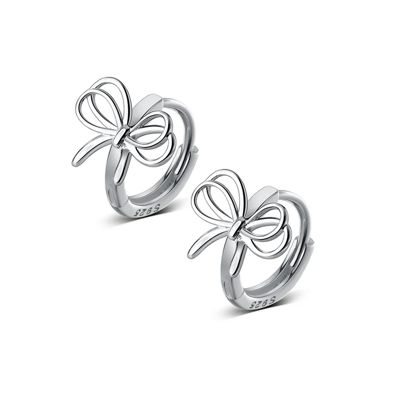 925 Sterling Silver Hollow Romantic Bow Huggies Ear Hoops Earrings for Women Fashion Elegant Charm Party Jewelry Gifts