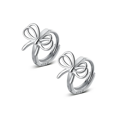 925 Sterling Silver Hollow Romantic Bow Huggies Ear Hoops Earrings for Women Fashion Elegant Charm Party Jewelry Gifts