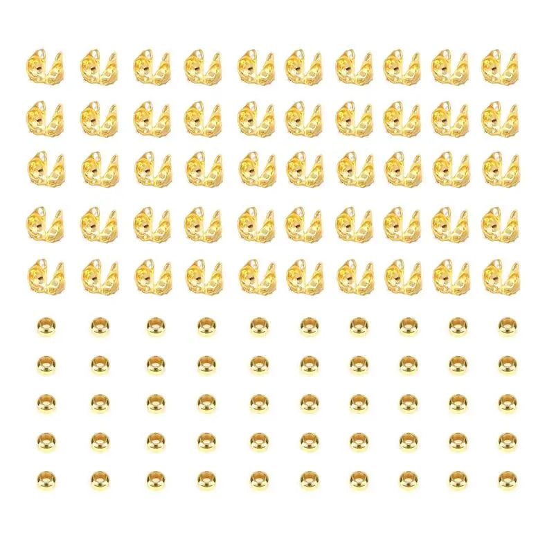 100pcs/lot Stainless Steel Gold Color Connector Clasp Crimp End Beads Findings Kit DIY Bracelet Necklace Jewelry Making Supplies