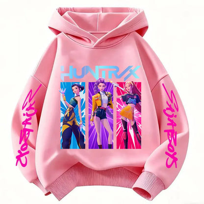 2026 KPop Demon Hunter Cartoon Girls Boy Hooded Sweatshirt Warm Children's Korean Wave Fashion Casual Tops Casual Girls Clothing