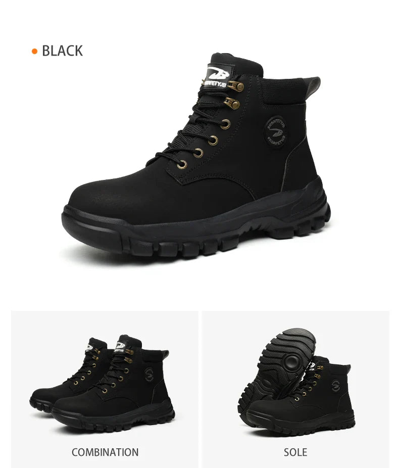 High Top Men Work Shoes Anti-Puncture Anti-smash Work Sneakers Slip Resistant Comfortable Soft Water Resistant Work Hiking Boots