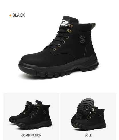 High Top Men Work Shoes Anti-Puncture Anti-smash Work Sneakers Slip Resistant Comfortable Soft Water Resistant Work Hiking Boots
