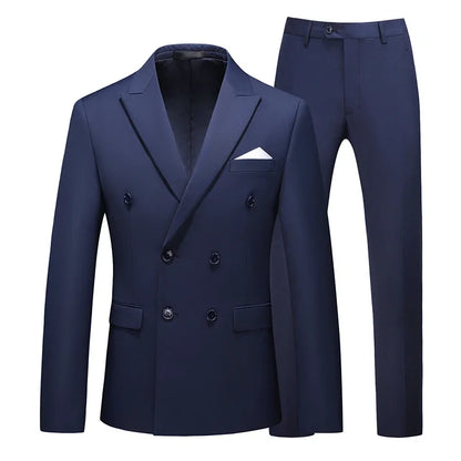 2 Pieces Double Breasted Formal Men Suits Slim FitGroom Tuxedos for Wedding Peaked Lapel Custom Male Blazer Prom Daily Wear