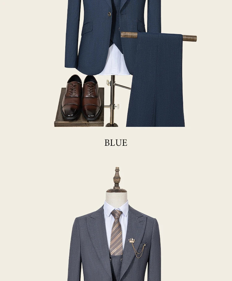High-end Brand Formal Business Men's Suits Single Breasted Solid Color Slim Fit Suit wedding three-piece