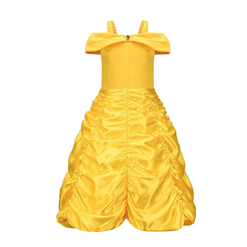Fantasia Bela Adormecida Menina Vestido Amarelo Halloween A Bela e a Fera Fantasias Festa de Aniversário Meninas Roupas Infantis Vestido de Baile