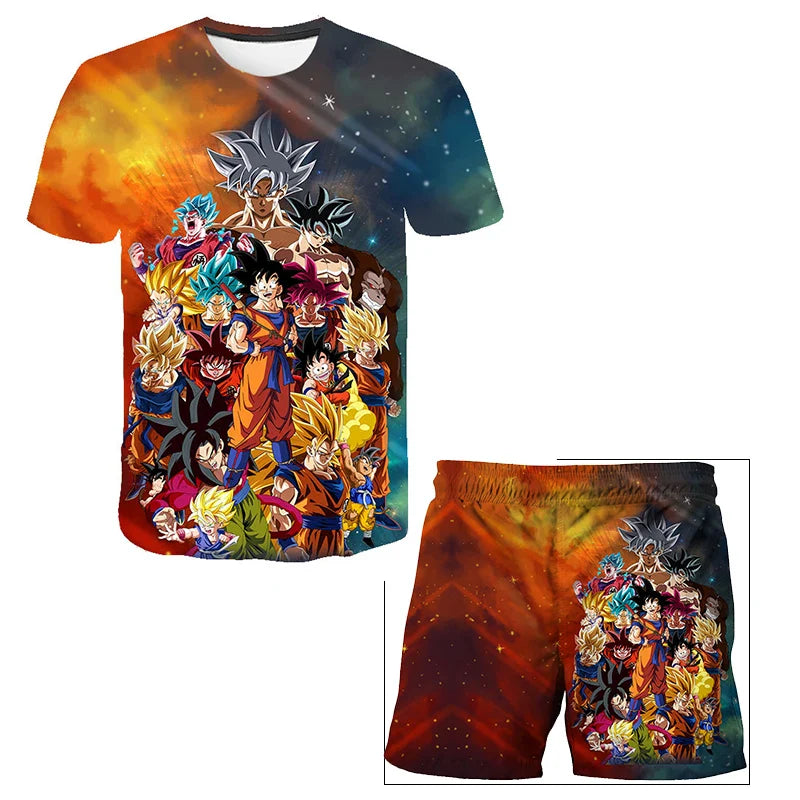 New Japan Cartoon Dragon Ball Z T-shirt Children's Top T-shirt+Shorts Two piece Set Summer Boys T-shirt+Shorts Beach Pants