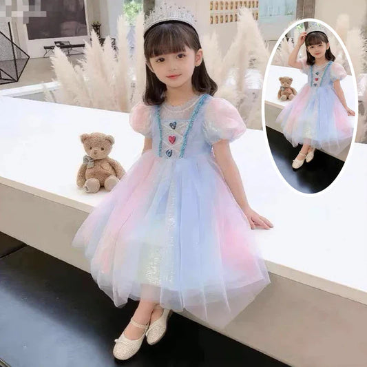 Girls Elsa Inspired Gradient Rainbow Tulle Dress 2026 Summer Kids Princess Costume for Birthday Party Pageant