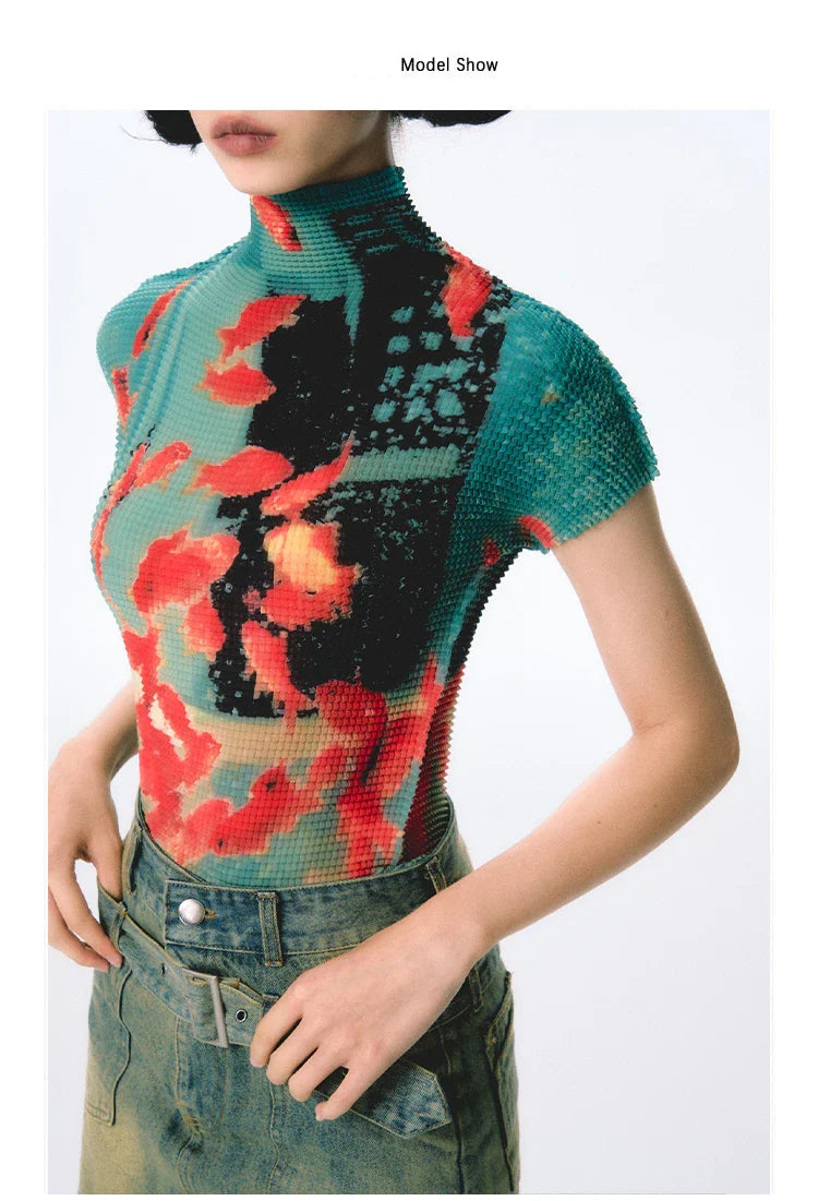 Women Bodycon T-Shirts Short Sleeve Tie Dye Tees Stretch Crop Tops Goblin Core 2000s Coquette Gyaru Aesthetic Kpop Kawaii Summe