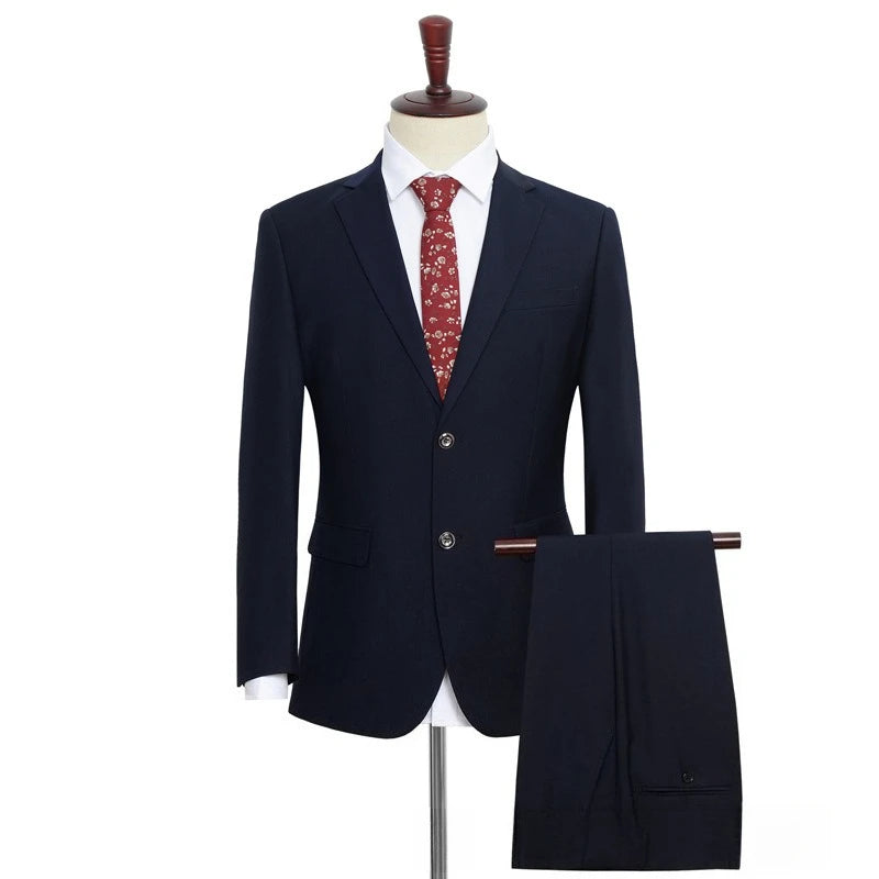 Plus Size Man Suit Set Solid Color Single Breasted Jacket Vest Pants For Host Groom Groomsmen Grey Black Navy 3-Piece Suit Set