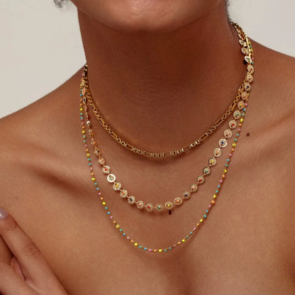 3 Layered 18K Gold Plated Necklaces for Women Trendy Enamel Jewelry for Daily Chain Stackable Necklaces Jewelry Girls Birthday