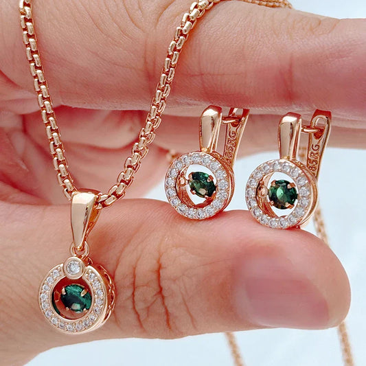 Rose Gold Color Bridal Wedding Jewelry Sets Natural Zircon Geometry Ring Earrings Necklace for Women Fine Jewelry