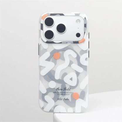 For MagSafe Geometric Graffiti Phone Case for iPhone 17 16 15 14 13 Pro Max Air Magnetic Wireless Charging Hard Shockproof Cover